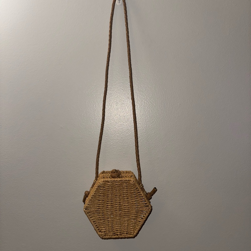 Hexagonal Tan Woven Crossbody Bag